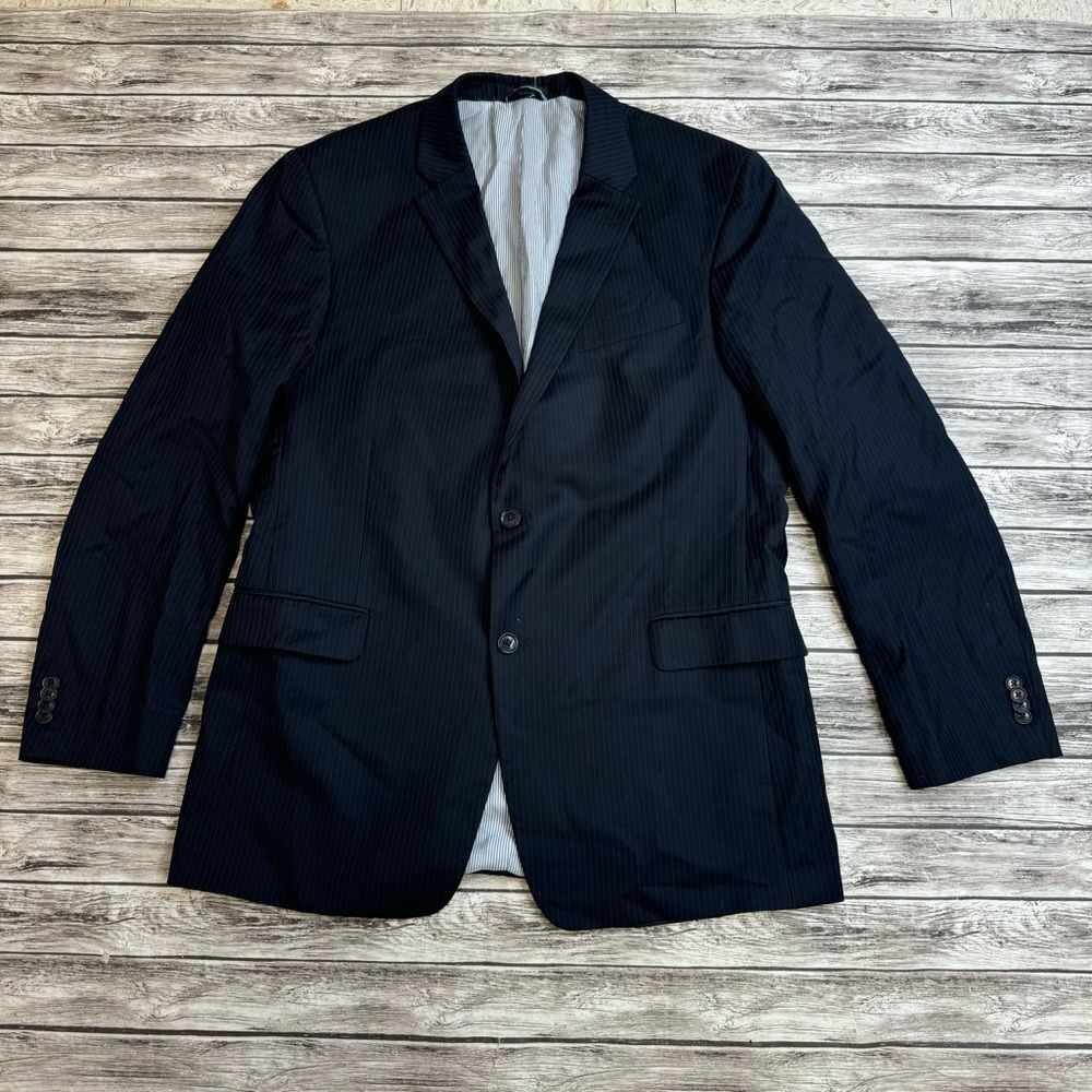 Tommy Hilfiger Wool Blazer Slate Blue Pinstripe 47 Chest 2 Button Closure